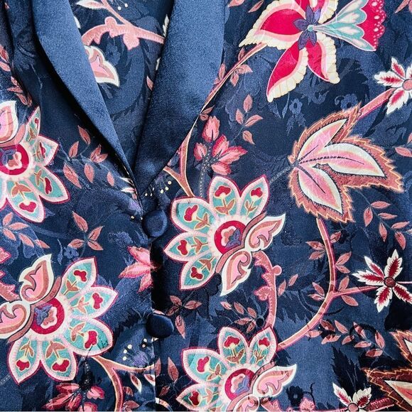 Vintage Victoria’s Secret pajama top Jacket vintage floral silk blue S - Picture 9 of 11